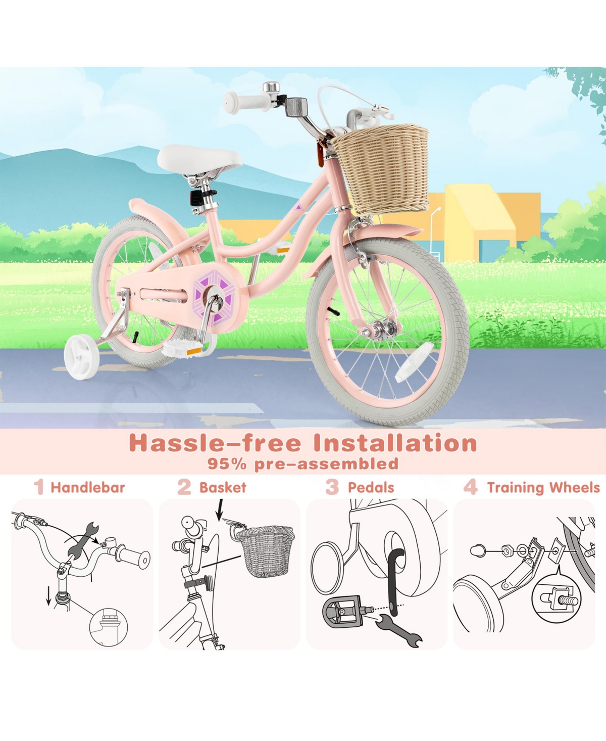 Gymax 18'' Retro Style Kids Bike Bicycle w/ Height Adjustable Handlebar & Seat- Pink