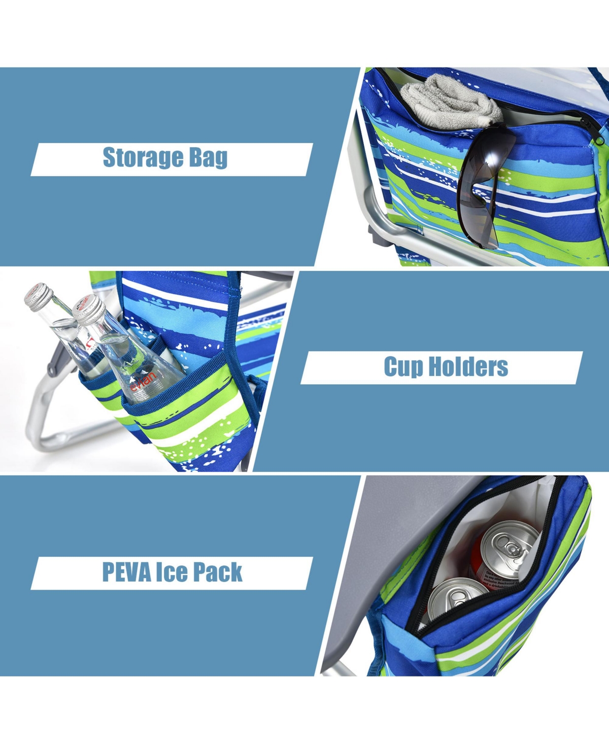 Gymax 4PCS Folding Backpack Beach Chair Reclining Camping w/ Storage Bag Pattern