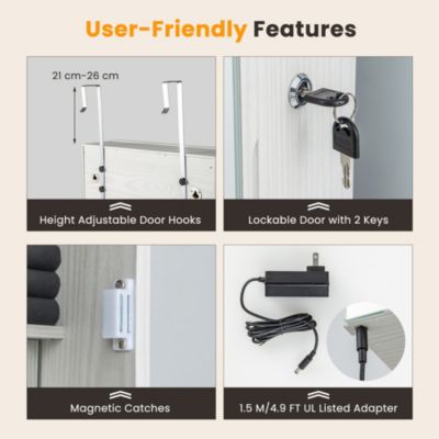 Door Wall Mount Touch Screen LED Light Mirrored Jewelry Cabinet Storage