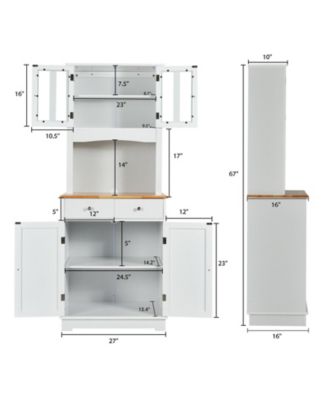 67" Tall MDF, Engineered & Rubber Wood, Wood Top, Hutch, Adjustable Shelves, Glass Doors Kitchen Pantry Cabinet