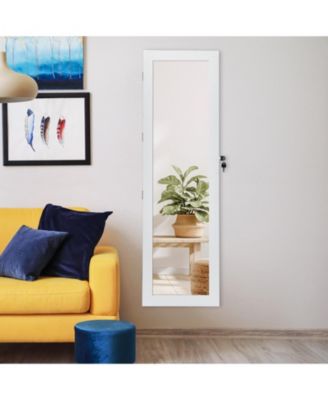 Door Mounted Lockable Mirrored Jewelry Cabinet with LED Lights