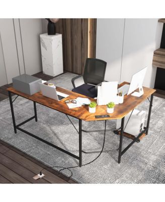 L-shaped Gaming Desk Computer Desk with CPU Stand Power Outlets