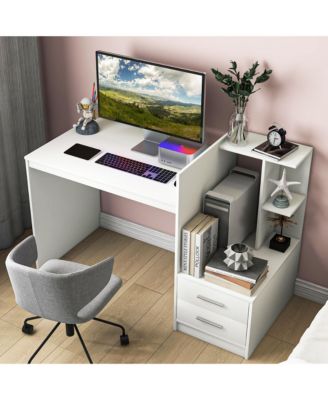51" MDF Multi-Storage White Desk – Bookshelf & Drawer Home Office Computer Table