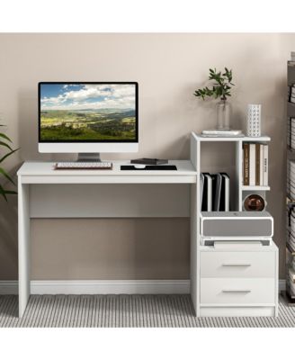 51" MDF Multi-Storage White Desk – Bookshelf & Drawer Home Office Computer Table
