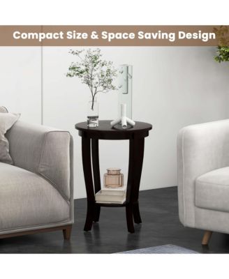 2-Tier End Table – 1 Pc, Wood & Metal, 18'' Round, Compact Design with Storage Shelf, Sofa Side/Nightstand