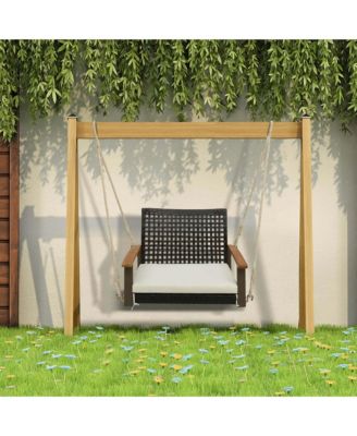 Outdoor Single Swing Chair Bench 1-Person Rattan Porch Swing with Cushion