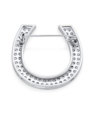 Large Western Fashion Statement Equestrian Cubic Zirconia Pave CZ Scarf Horseshoe Brooch Pin