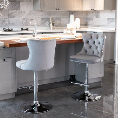 (Set of 2) Velvet Swivel Bar Stools