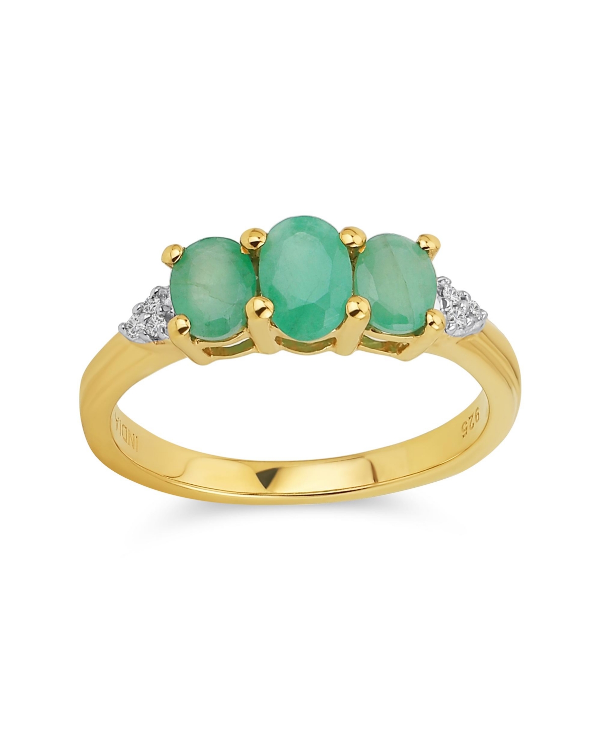 Past Present Future 3 Stone 2CTW Natural Green Emerald Trilogy Trinity Ring for Women Yellow 14K Gold Plated .925 Sterling Silver May Bi