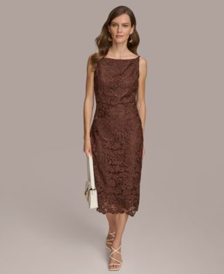 Donna Karan Women's Square-Neck Sleeveless Lace Sheath Dress - Macy's