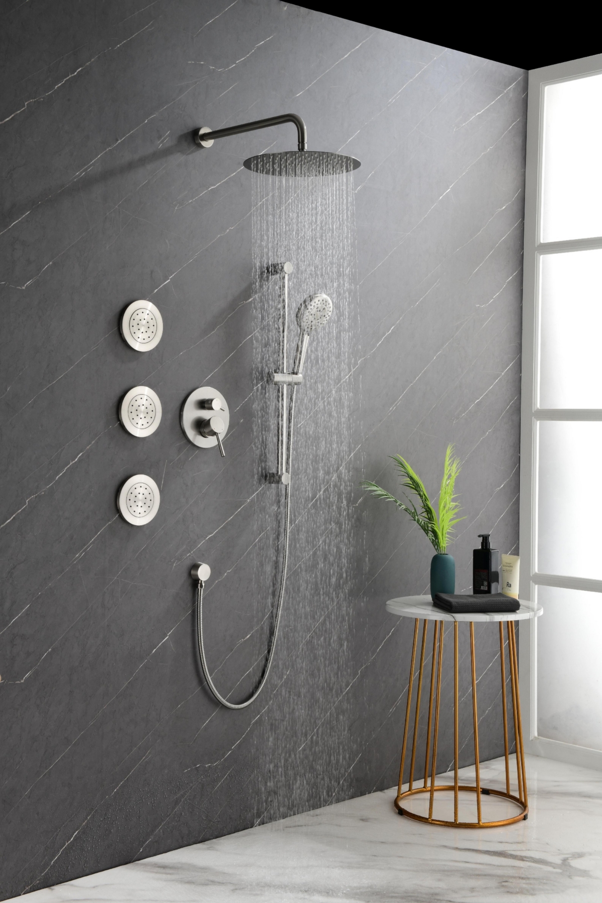 Complete Shower System with Multiple Components - Brushed nickel