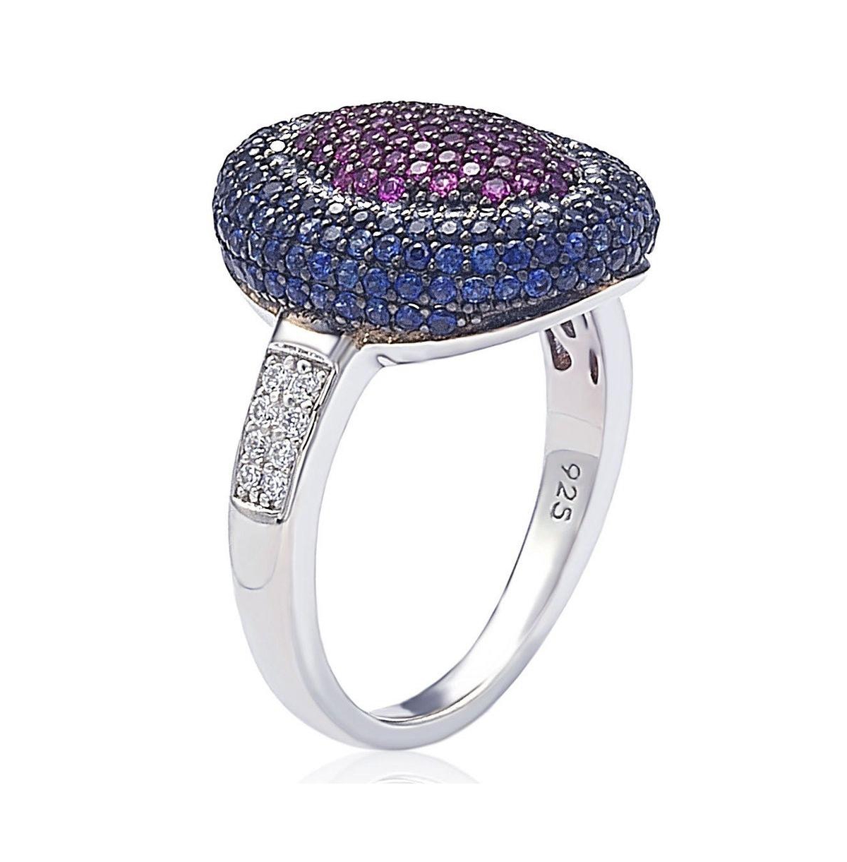 Suzy Levian New York Sterling Silver Cubic Zirconia Multi-Color Pave Puff Ring