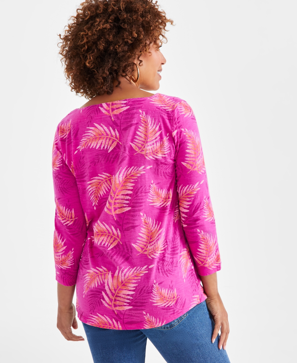 Style & Co Petite Palm Perfection Square-Neck Cotton Top, Created for Macy's