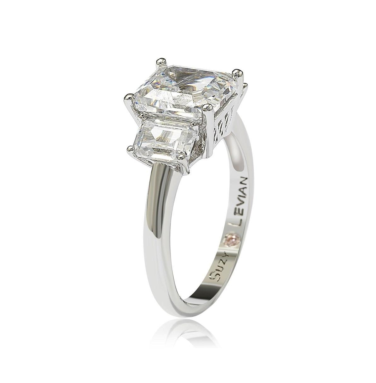 Suzy Levian New York Suzy Levian Sterling Silver Cubic Zirconia Emerald Cut 3.50cttw 3-Stone Engagement Ring