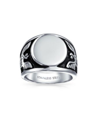 Large Statement Patriotic USA Round American Bald Eagle Signet Ring Oxidized Stainless Steel