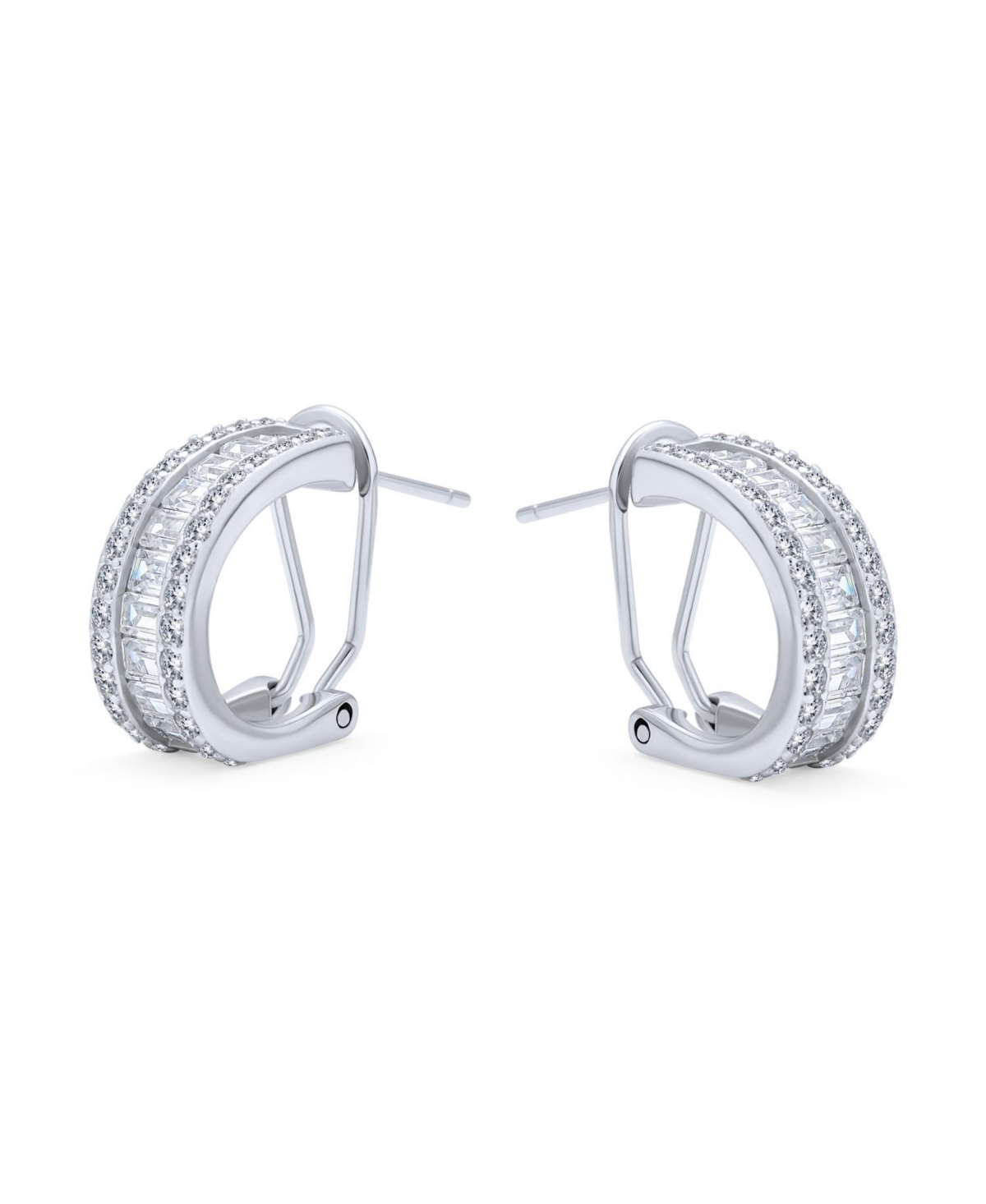 Bling Jewelry Holiday Baguette Cz Half Hoop Shrimp Style Earrings For Women Omega Back Sterling Silver