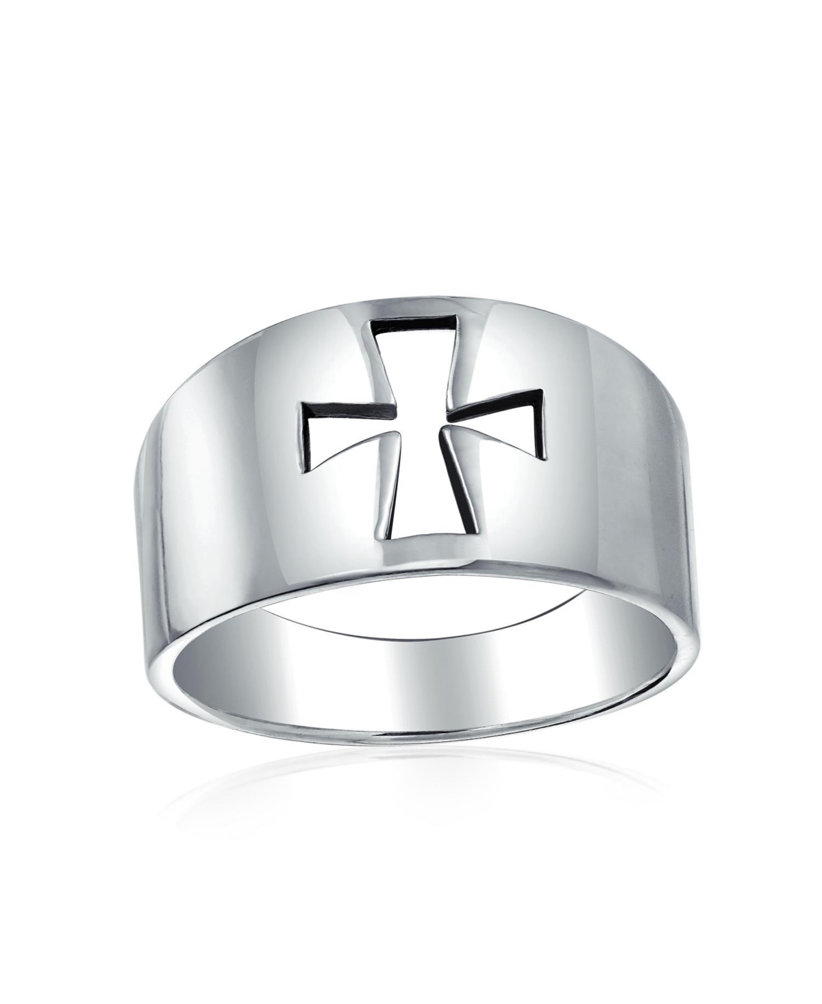 Simple Religious Saint John Christian Wide Cut-out Cross Signet Ring For Women Men .925 Sterling Silver Shinny Polished - Silver