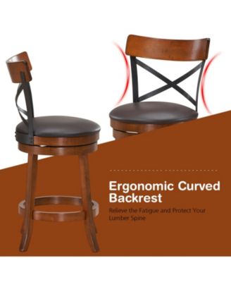 Set of 2 Bar Stools 360-Degree Swivel Dining Bar Chairs with Rubber Wood Legs