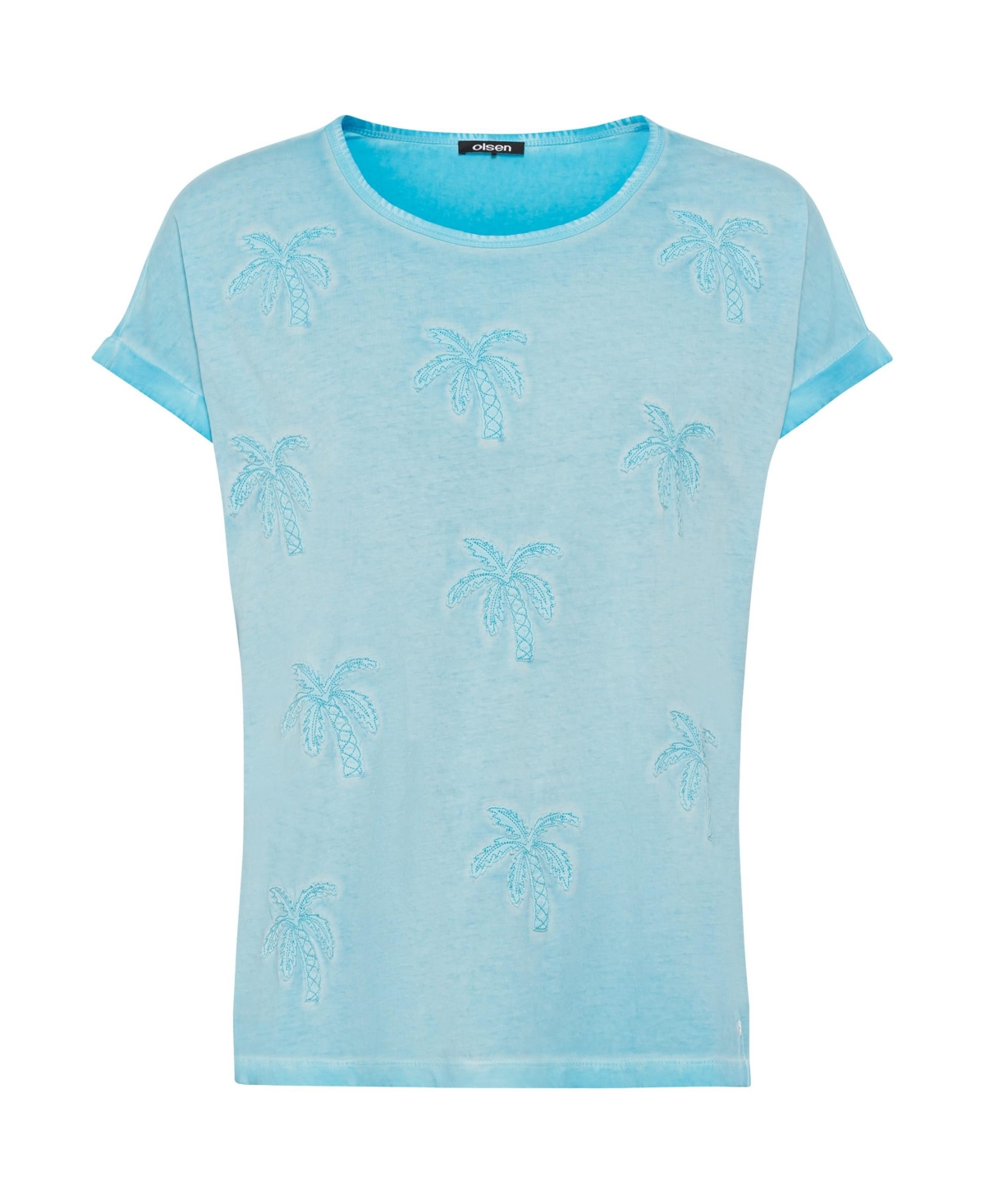 Olsen 100% Cotton Short Sun-Bleached Tee with Palm Tree Applique