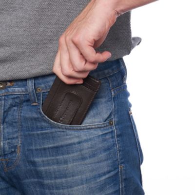 Mens RFID Money Clip Leather Minimalist Wallet Card Case ID Window