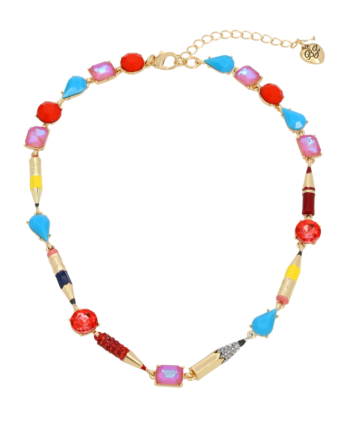 Betsey Johnson Faux Stone Back To School Pencil Collar Necklace In Multi