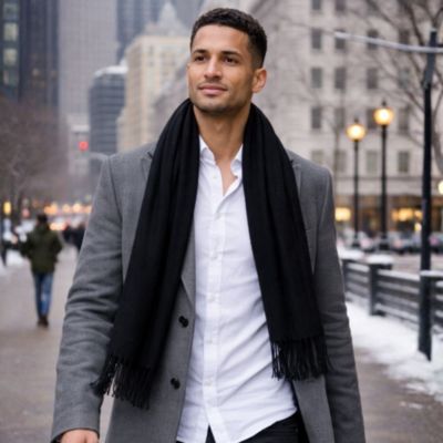 Men's Scarf Soft Knit Winter Scarves Plaid Striped or Solid Neck Covering Long Warm Stylish