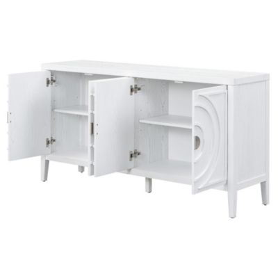 60" Rubber Wood, Acacia & MDF Retro Grooves, Metal Handles, Adjustable Shelves Sideboard Cabinet