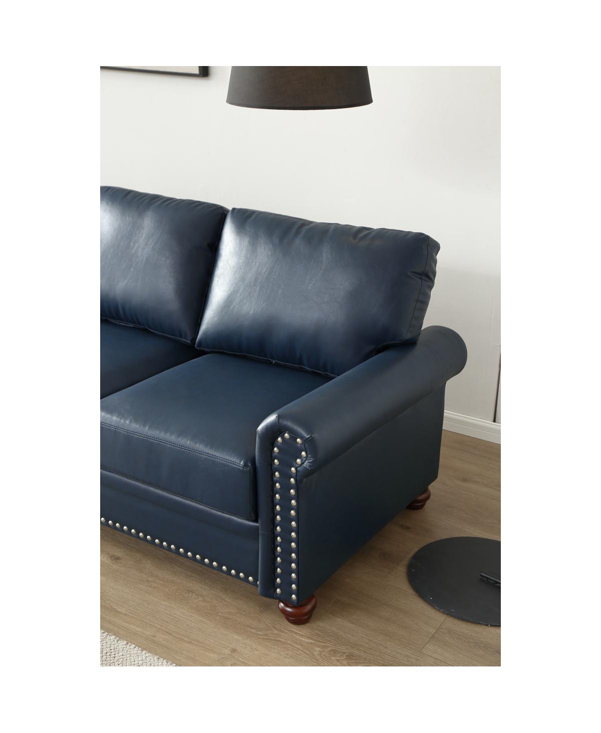 Streamdale Furniture Living Room Sofa With Storage Sofa 2+3 SectionalFaux Leather - Navy blue