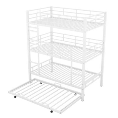 Twin Size Metal Triple Bunk Bed With Trundle