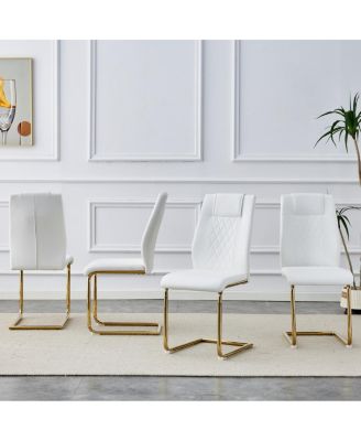 4 Modern Golden Leg Cushioned Chairs, White+PU