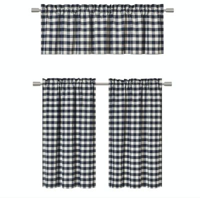 Country Farmhouse Plaid Checkered Gingham 3 Pc Kitchen Curtain Tier & Valance Set