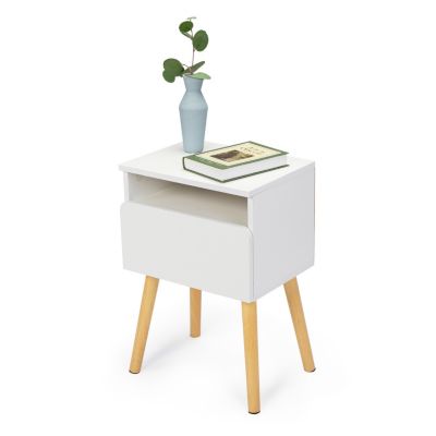 Streamdale Modern White Bedside Table with Drawers and Shelves