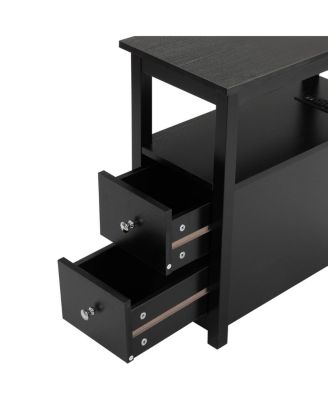  Black End Table with Charger & Narrow Nightstand