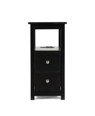  Black End Table with Charger & Narrow Nightstand