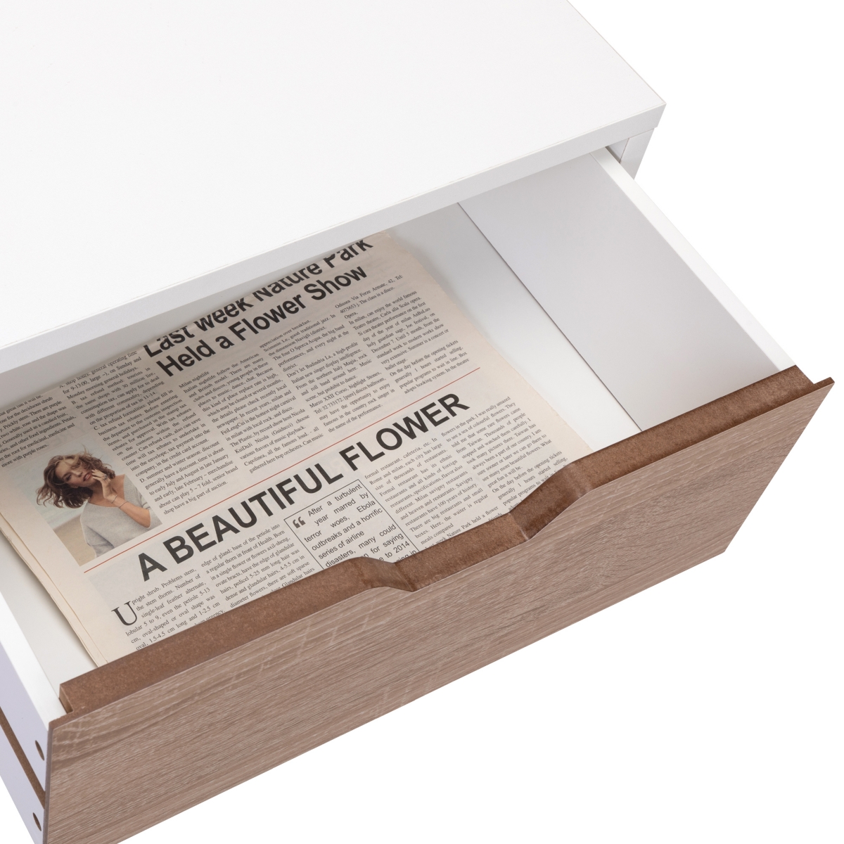 Simplie Fun 2-Drawer Nightstand with Solid Wood Legs, White/Walnut