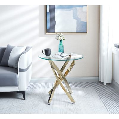 Modern Round Tempered Glass End Table With Stainless Steel Legs