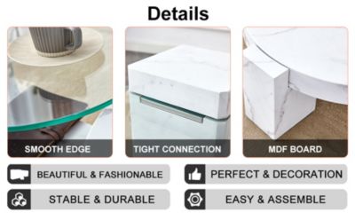 Marble Textured MDF Coffee Table Set for Home Decor