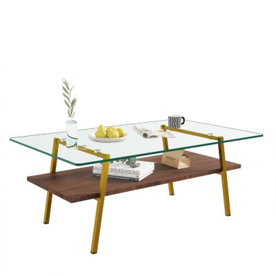 Transparent Glass Coffee Table, Gold Metal Legs