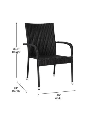 Set Of 4 Mathias Indoor/Outdoor Black Wicker Patio Chairs With Powder Coated Steel Frame, Comfortably Curved Back And Arms