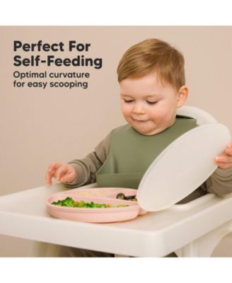 3-Pack Prep Suction Plates with Lids, 100% Silicone Baby Plates with Lid, BPA-Free Kids Divided Toddler Plates