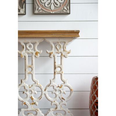 Vintage Console Table with White Wash and Wood Top
