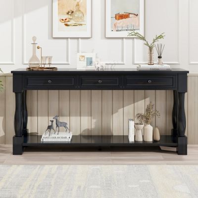 Streamdale 63" Long Navy Console Table with Drawers & Shelf