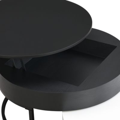Modern Round Lift-Top Coffee Table with Drawers (White & Black)