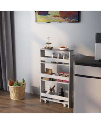 Rolling Kitchen Slim Storage Cart Mobile Shelving Organizer with Handle