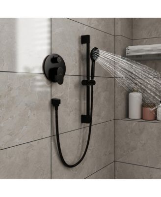 LUCKY ONE 9" Wall Mounted Rainfall Shower System Set with Hanheld Spray & Slide Bar, Brushed Gold