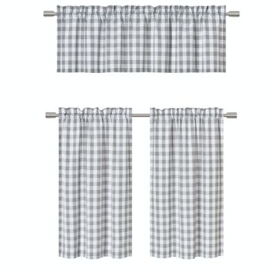 Country Farmhouse Plaid Checkered Gingham 3 Pc Kitchen Curtain Tier and Valance Set