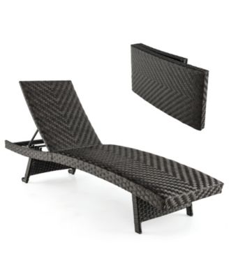 Folding Padded Rattan Patio Chaise Lounge with Adjustable Backrest and Quick Dry Foam