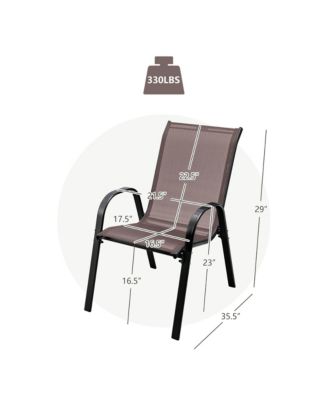 4PCS Patio Stacking Dining Chairs w/ Curved Armrests & Breathable Seat Fabric Brown