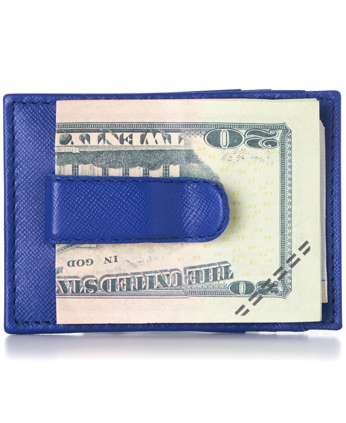 Men's Money Clip Thin Front Pocket Wallet Genuine Leather Card Case - Crosshatch blue