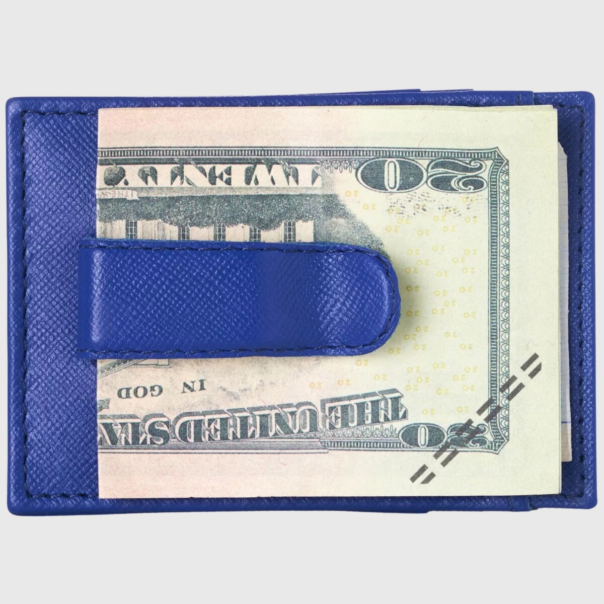 Men's Money Clip Thin Front Pocket Wallet Genuine Leather Card Case - Crosshatch blue